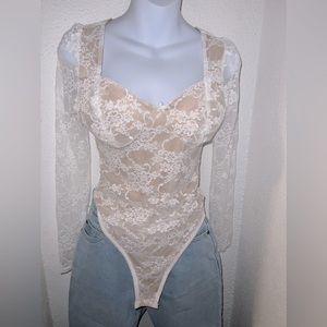White cream lace body suit